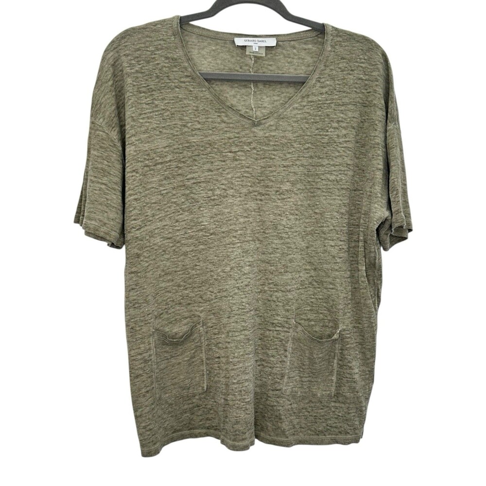 Gerard Darel Paris 100% Linen Top Sz 2 Green Pocket French Designer Lagenlook